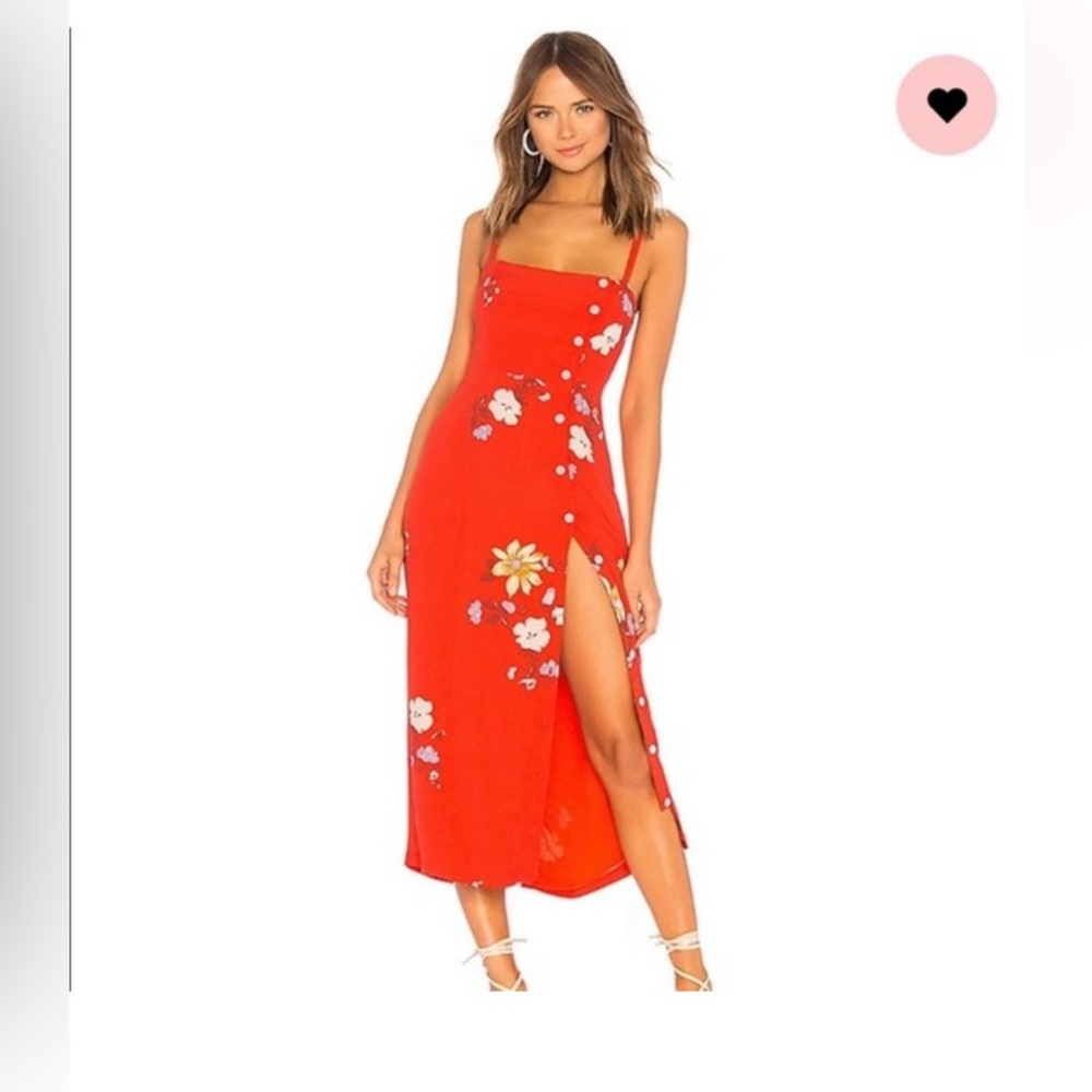 CAPULET Womens Medium Dress Bright Red Floral Button Front Long
